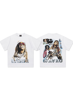 美式街头嘻哈Lil Wayne短袖t恤男女潮流vingtage宽松重磅纯棉半袖