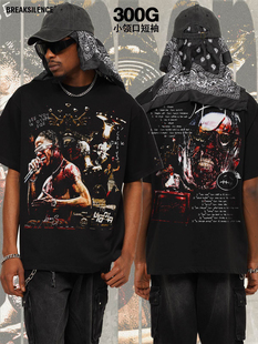 欧美街头嘻哈Travis Scott人物短袖T恤男女夏季潮牌宽松纯棉半袖