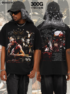 欧美街头嘻哈Travis Scott人物短袖T恤男女夏季潮牌宽松纯棉半袖