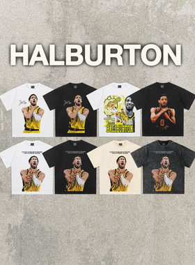 Haliburton哈里伯顿篮球星印花短袖T恤男欧美潮牌vintage宽松半袖