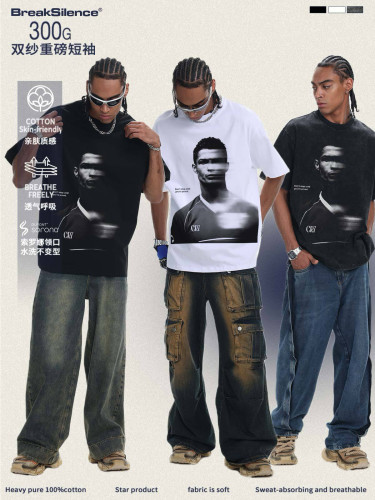 欧美高街Cristiano Ronaldo数码直喷印花重磅纯棉宽松短袖T恤男女