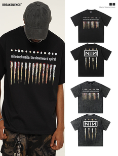 Nails九寸钉乐队印花短袖 Inch 男女hiphop情侣T恤 复古Nine 美式