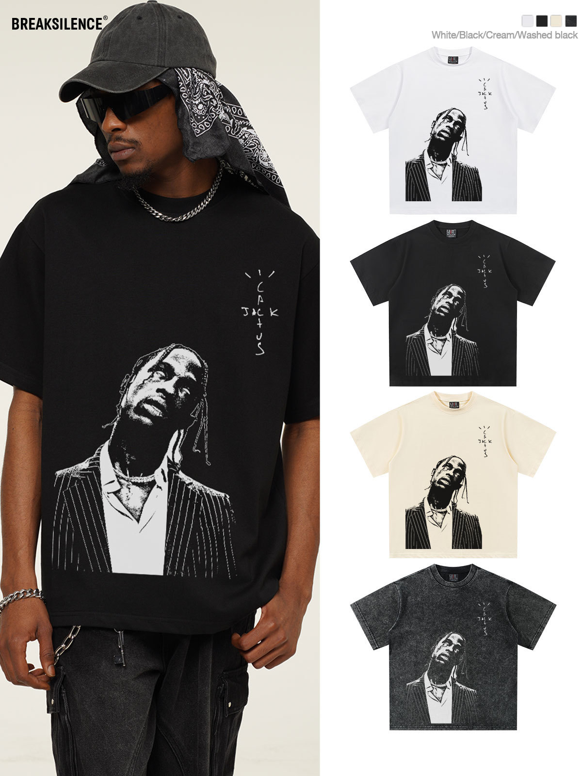 美式复古嘻哈Beyoncé印花短袖T恤男潮流oversize宽松纯棉半袖ins