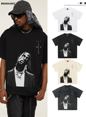 美式复古嘻哈Beyoncé印花短袖T恤男潮流oversize宽松纯棉半袖ins