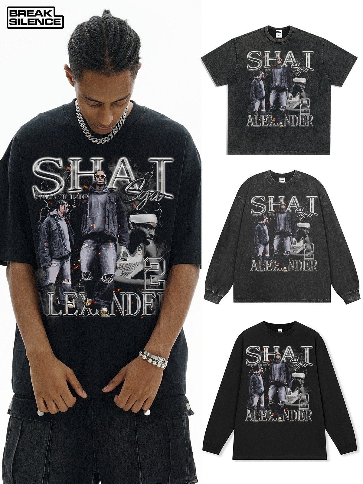 SGA 谢伊shai美式街头vintage印花短袖t恤男潮牌宽松重磅百搭长袖