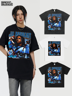 莫兰特 ja morant篮球球星印花短袖T恤男女美式复古潮牌重磅半袖