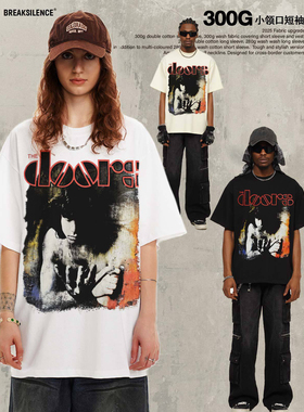 美式嘻哈乐队the doors短袖t恤男女夏季潮牌ins宽松纯棉百搭半袖