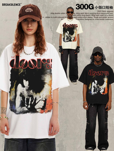 美式嘻哈乐队the doors短袖t恤男女夏季潮牌ins宽松纯棉百搭半袖
