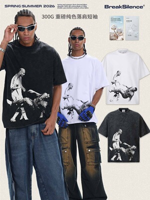 齐达内Zidane炒雪花数码直喷印花短袖T恤男美式复古宽松纯棉半袖