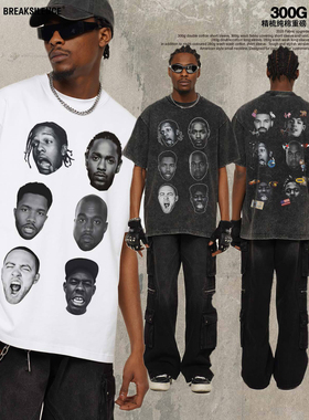 美式复古ICE CUBE人物头像印花短袖T恤男女街头oversize宽松半袖