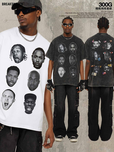 T恤男女街头oversize宽松半袖 CUBE人物头像印花短袖 复古ICE 美式