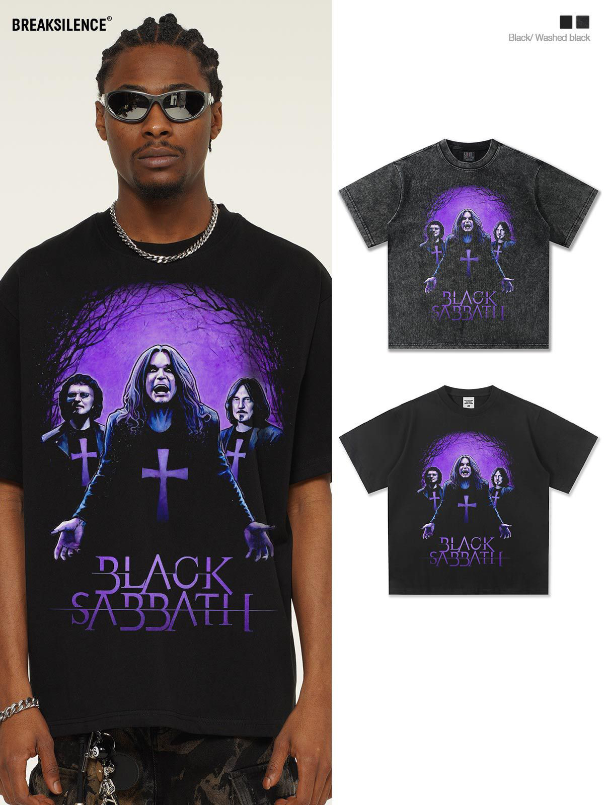 Black SabBath 黑色安息日摇滚乐队印花重磅纯棉宽松短袖T恤男女