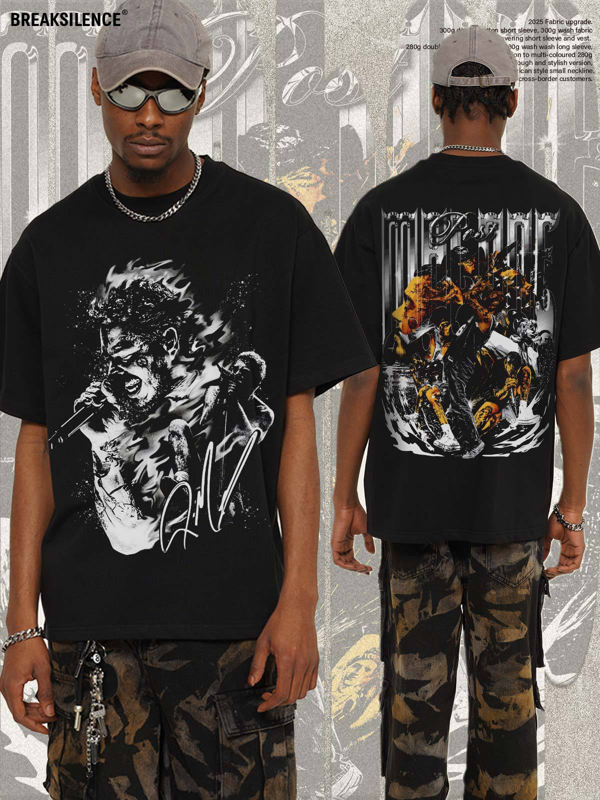 美式潮牌PostMalon透气印花短袖T恤男女街头嘻哈水洗宽松纯棉半袖