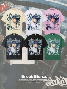 大谷翔平 棒球数码直喷印花水洗做旧短袖T恤男女宽松300g重磅纯棉