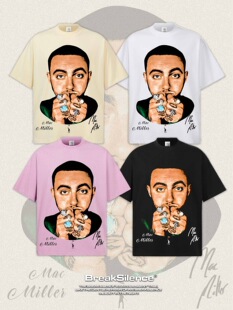 美式嘻哈说唱Mac Miller人物直喷印花短袖T恤男女宽松纯棉小领口