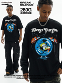 Deep 复古街头重磅纯棉T恤 卫衣男女美式 Purple深紫 摇滚乐队长袖