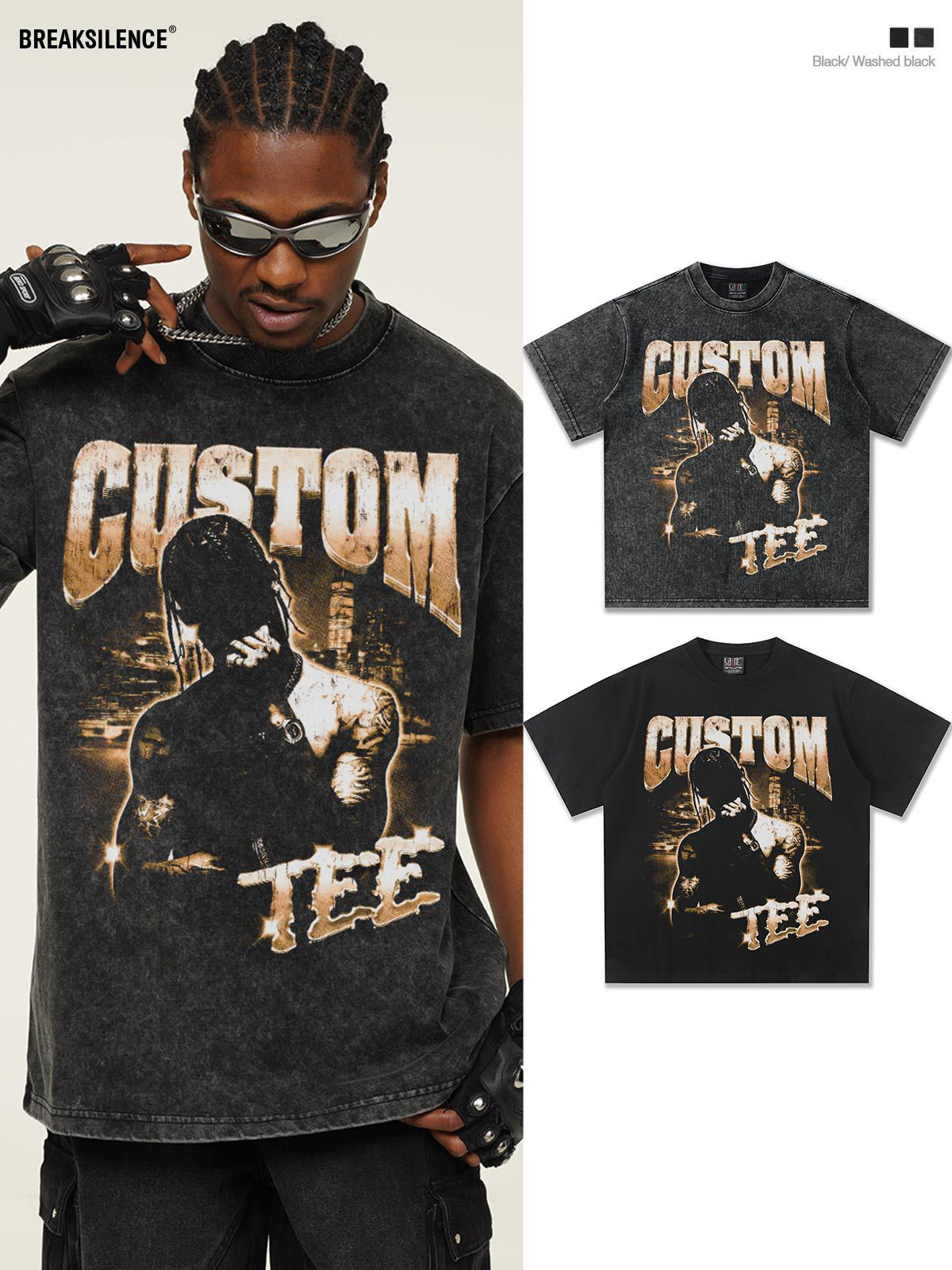 美式嘻哈Travis人物直喷印花短袖T恤男女夏季hiphop宽松纯棉半袖