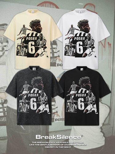 Pogba博格巴足球直喷印花短袖T恤男美式潮牌300g重磅纯棉宽松半袖