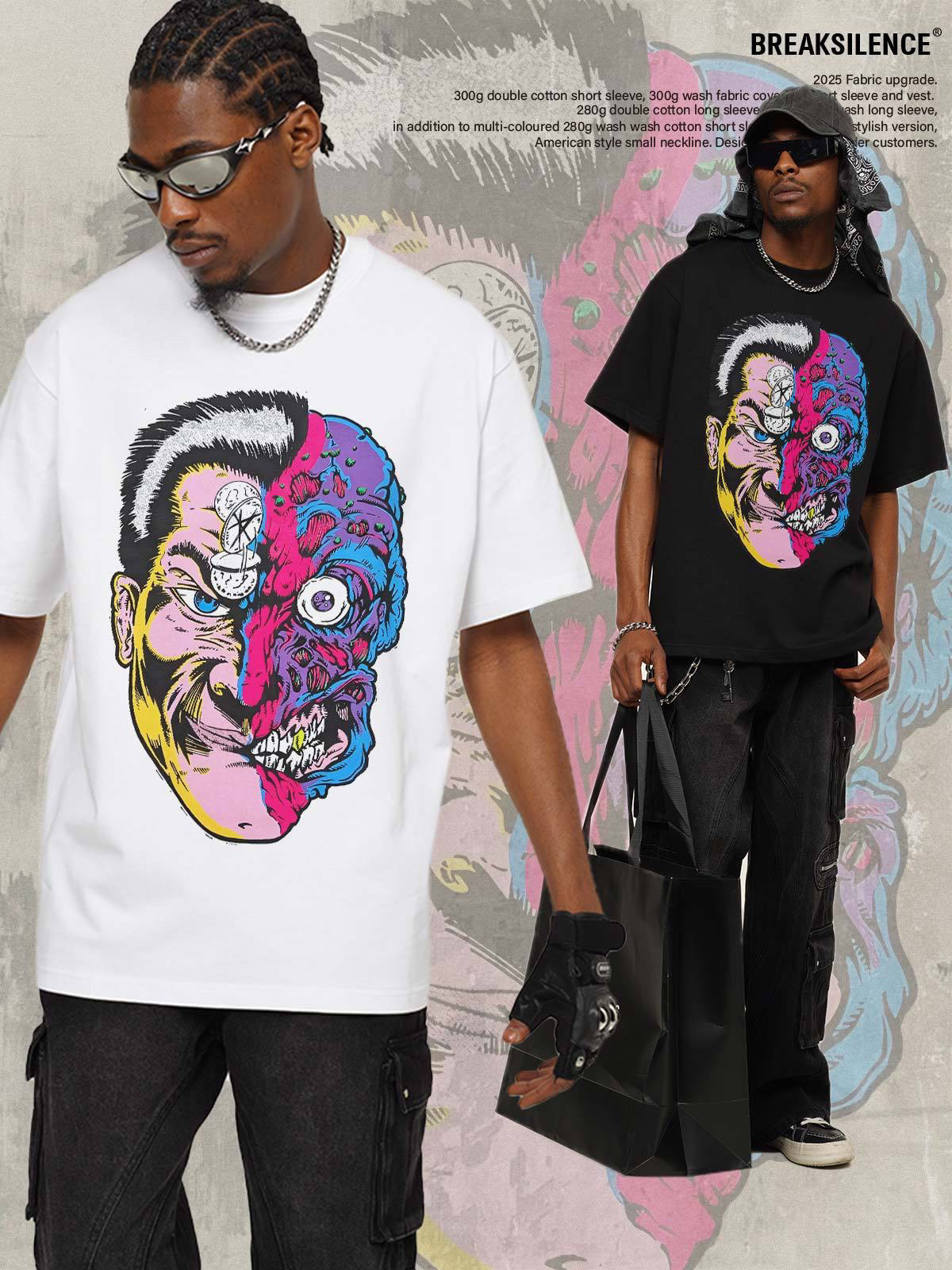 美式原创漫画人物印花短袖T恤男女街头潮流300g重磅纯棉宽松半袖,男装,T恤,淘宝优惠券,粉丝福利购,淘宝优惠卷