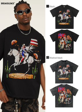 美式复古嘻哈Beyoncé印花短袖T恤男女街头潮流oversize宽松半袖