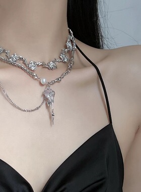 玫瑰遇到冰火石项链女甜酷辣妹风配饰小众设计感百搭锁骨链