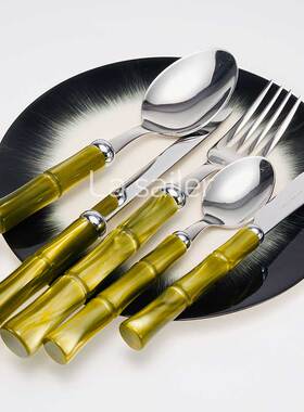 9折意大利rivadossi西餐具珠光白bamboo竹节三四件套装不锈钢刀叉