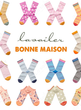 1件8折3件6折丨正品BONNE MAISON法国进口中筒船袜波点条纹棉袜潮