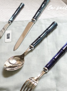 9折意大利rivadossi西餐具珠光白bamboo竹节三四件套装不锈钢刀叉