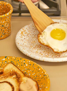 现货正品授权韩国Eding搪瓷泼墨餐具盘子早餐盘西餐正品