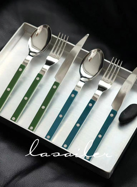 现货 法国Sabre Paris不锈钢西餐具刀叉勺子黄油刀纯绿色onuk同款