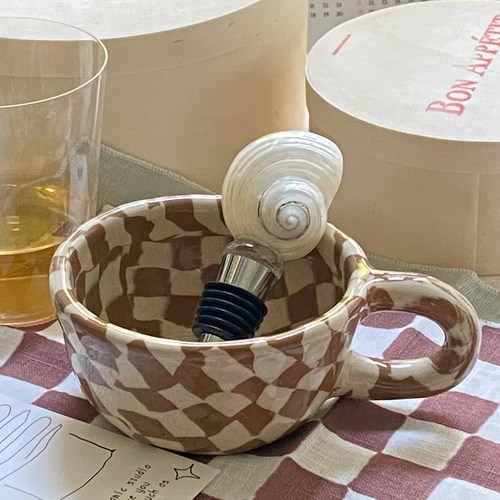 pollygarden网红格纹陶瓷咖啡杯