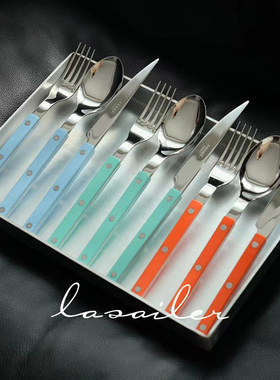 现货 法国Sabre Paris不锈钢西餐具刀叉勺子黄油刀纯色橙色下午茶