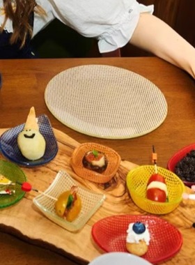 韩国正品EDING玻璃系列Checky彩色方格迷你碗方形圆形小碟甜品碗