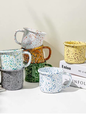 现货正品授权韩国Eding搪瓷餐具杯子马克杯珐琅彩色泼墨ins咖啡杯