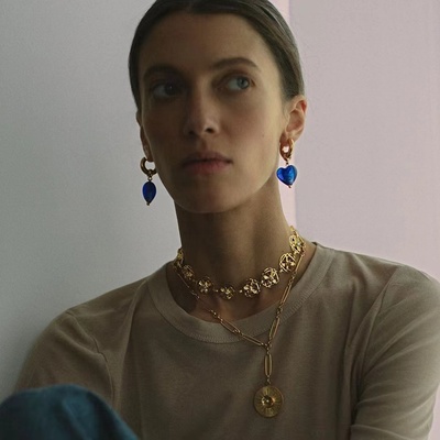 爱心吊坠海洋之心项链耳环