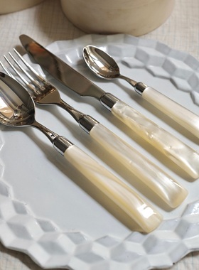 9折意大利rivadossi西餐具珠光白giada竹节三四件套装不锈钢刀叉