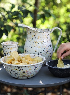 美国正品Crow Canyon搪瓷珐琅CATALINA泼墨网红马克杯燕麦碗餐盘