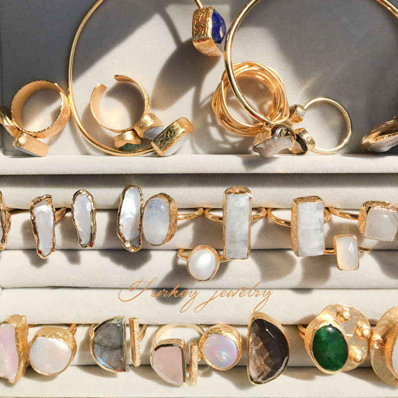 现货ins风土耳其黄铜石头戒指