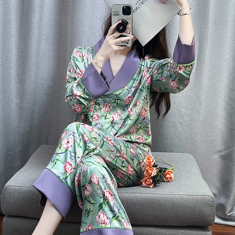 轻奢真丝女士长袖睡衣两件套
