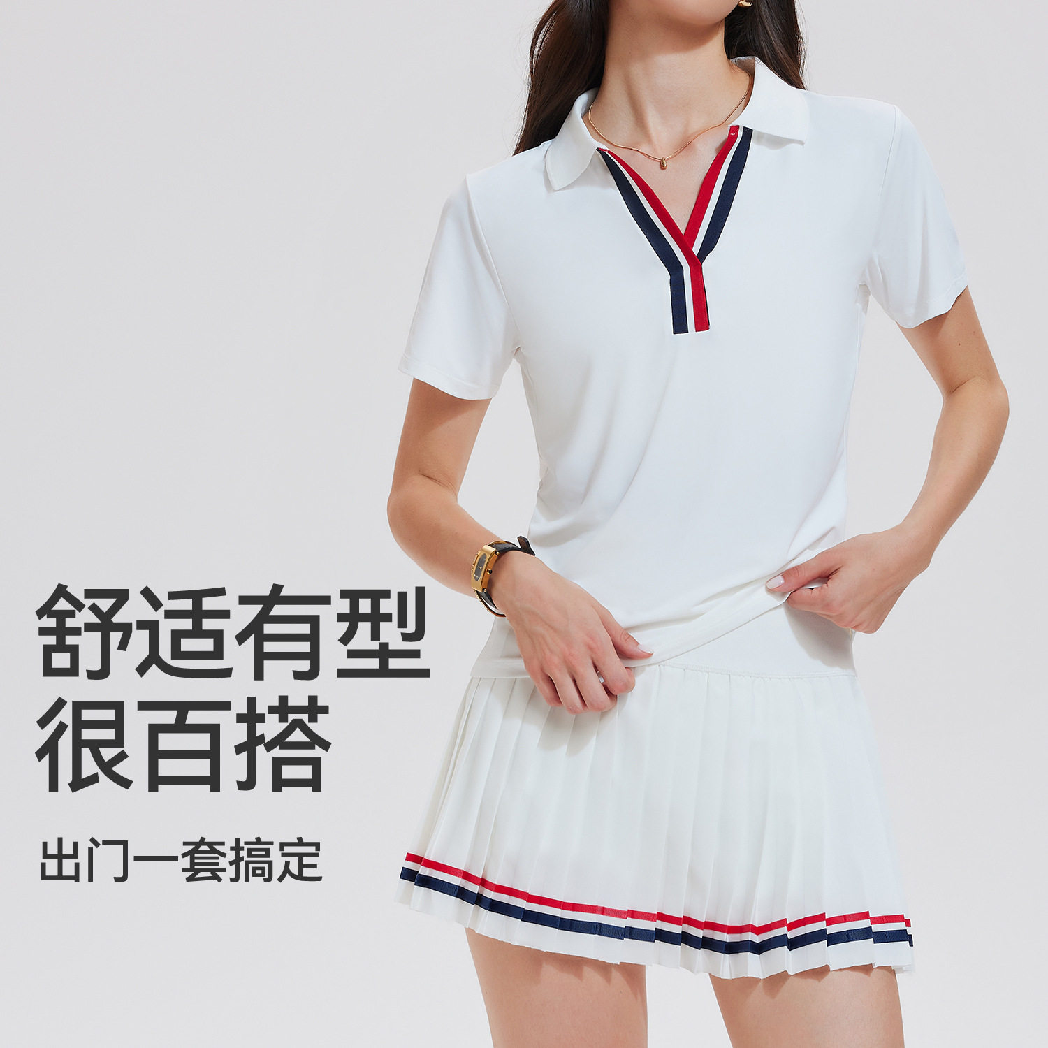 Polo衫高尔夫羽毛网球运动套装女修身短袖训练健身衣速干跳操服装