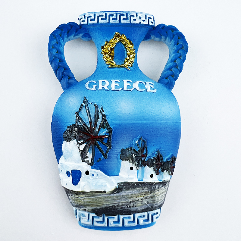 希腊风车小镇米克诺斯旅游纪念装饰工艺品创意立体酒壶磁性冰箱贴