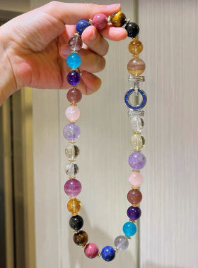 新中式超大颗仿紫水晶柠檬黄晶白水晶天河石多宝项链女高级感饰品