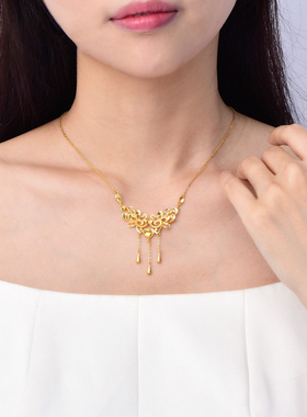 黄金色锦雀项链女款新品时尚小众设计轻奢婚假套链花形送礼饰品