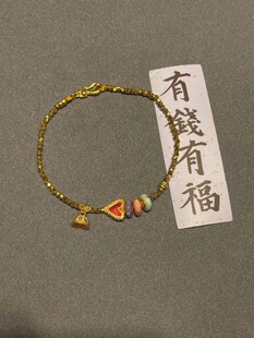 古法烧蓝甜甜圈塔帽手链黄金色复古设计爱心吊坠饰品送闺蜜女友美