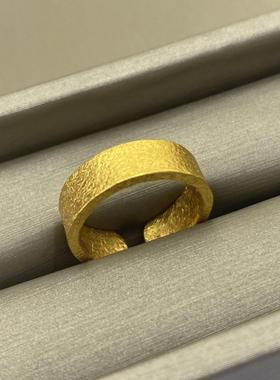 黄金色古法錾刻宽版戒指小众复古国潮简约气质开口指环男女同款