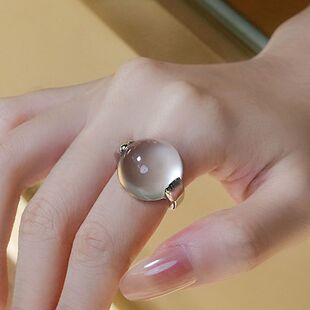 新中式水沫子指环冰种蛋面戒指女小众设计轻奢高级感手饰送礼物