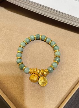 新中式翡翠色中青胖福手链个性百搭手串高级感饰品七夕礼物送女友