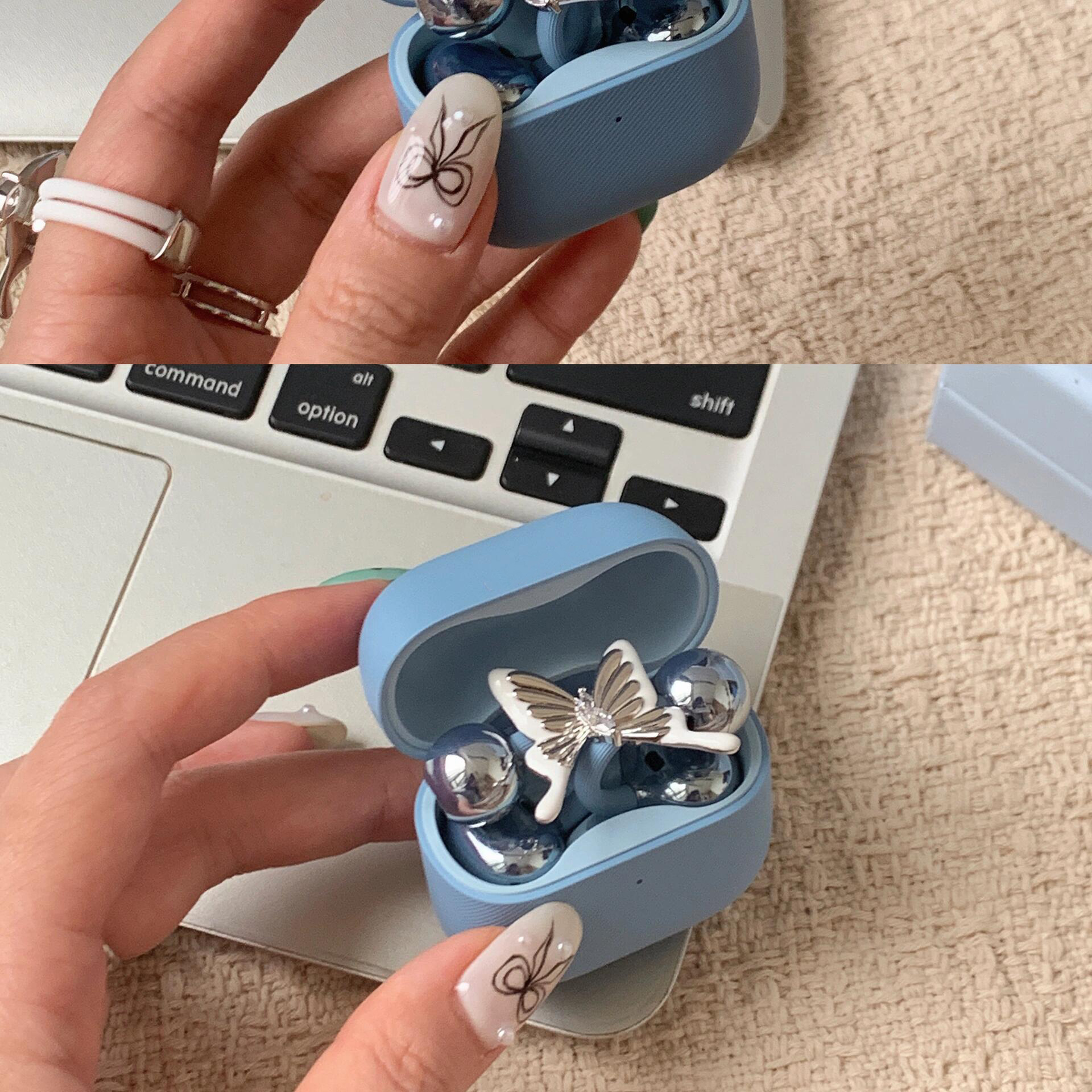 适用于freeclip2耳机钻扣白色蝴蝶耳夹扣小众甜美高级感耳饰配饰