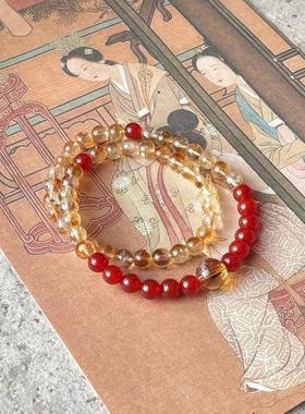 新中式招财纳福本命新年红色黄水晶红玛瑙手链手串国风好运女饰品