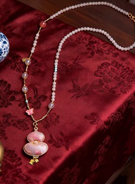 新中式非遗手工制作葫芦项链多宝藕粉串珠汉服旗袍古风配饰毛衣链